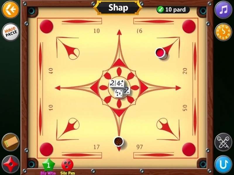 Carrom board setup and pieces